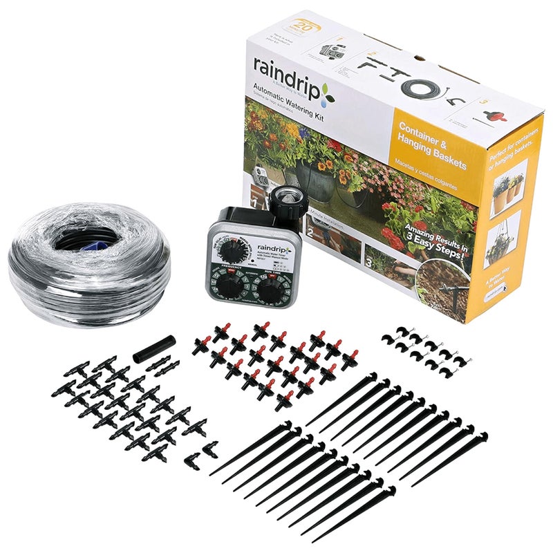 Raindrip R560DP Drip Watering System, Automatic Drip Irrigation System with Timer for Containers and Hanging Baskets, Waters up to 20 Plants, Includes 20 Drippers, Black - Image 1